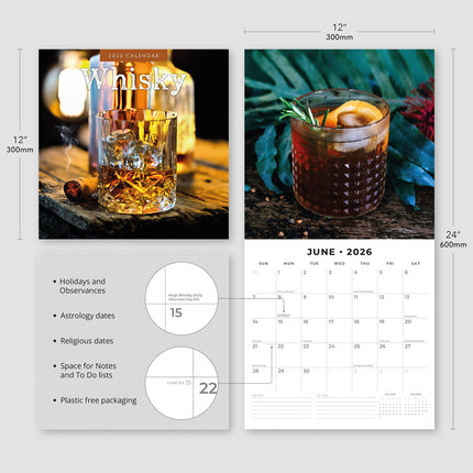 Whisky 2026 Premium Square Wall Calendar