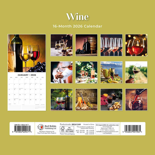 Wine 2026 Premium Square Wall Calendar