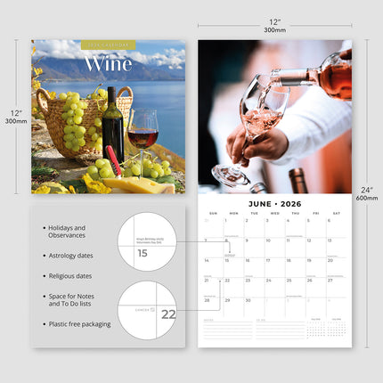 Wine 2026 Premium Square Wall Calendar