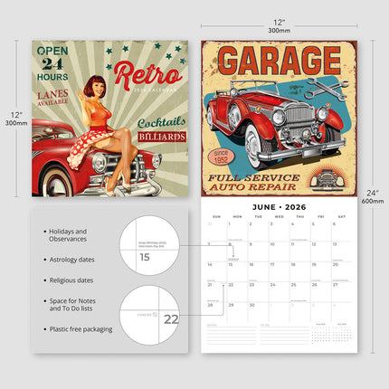 Retro 2026 Premium Square Wall Calendar