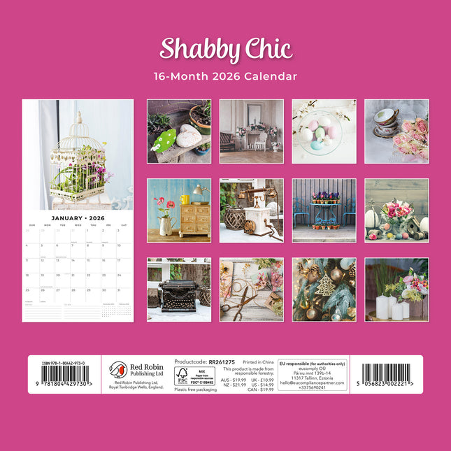 Shabby Chic 2026 Premium Square Wall Calendar