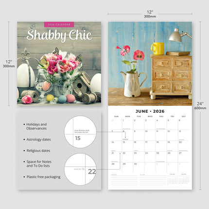Shabby Chic 2026 Premium Square Wall Calendar