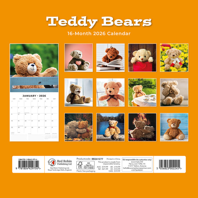Teddy Bears 2026 Premium Square Wall Calendar