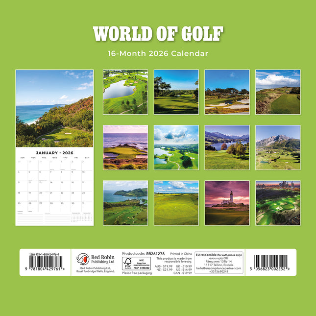 World Of Golf 2026 Premium Square Wall Calendar