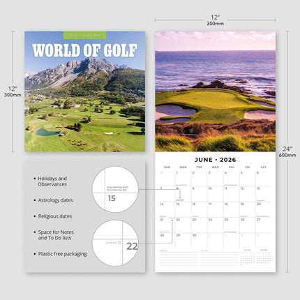 World Of Golf 2026 Premium Square Wall Calendar