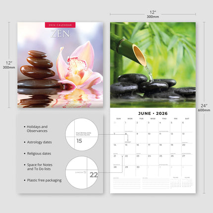 Zen 2026 Premium Square Wall Calendar