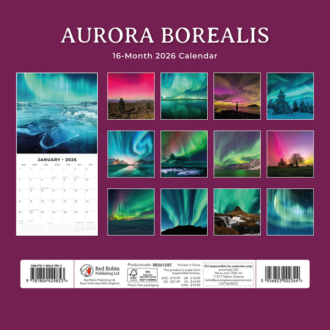 Aurora Boraellis 2026 Premium Square Wall Calendar