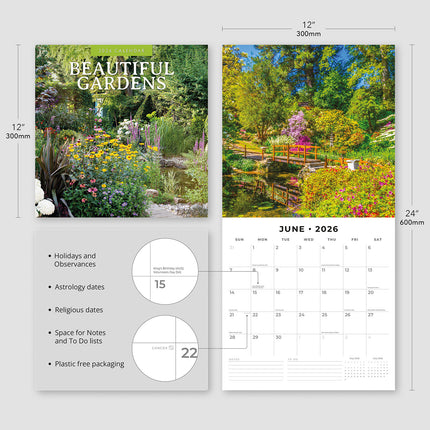 Beautiful Gardens 2026 Premium Square Wall Calendar