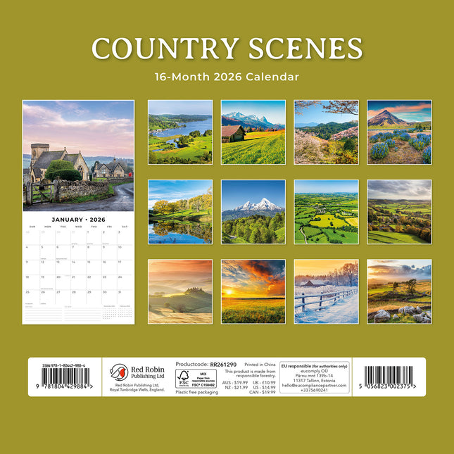 Country Scenes 2026 Premium Square Wall Calendar