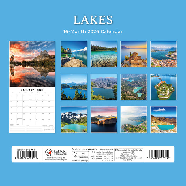 Lakes 2026 Premium Square Wall Calendar