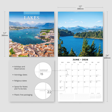 Lakes 2026 Premium Square Wall Calendar