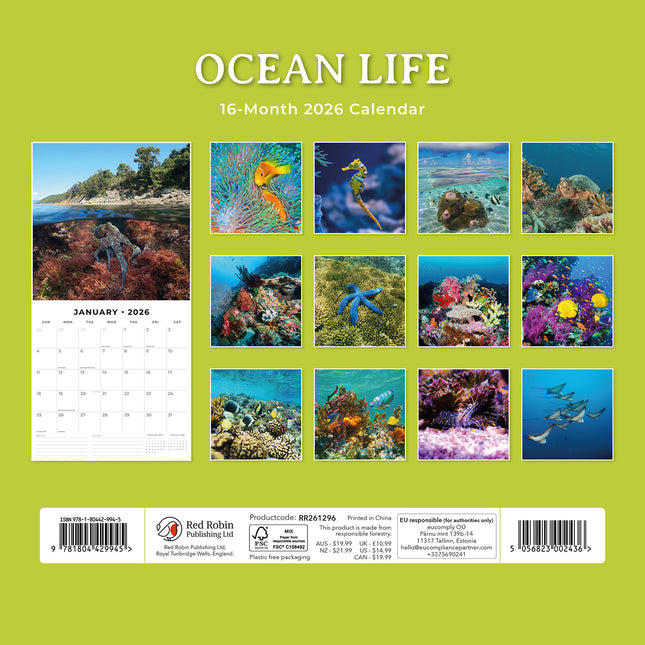 Ocean Life 2026 Premium Square Wall Calendar