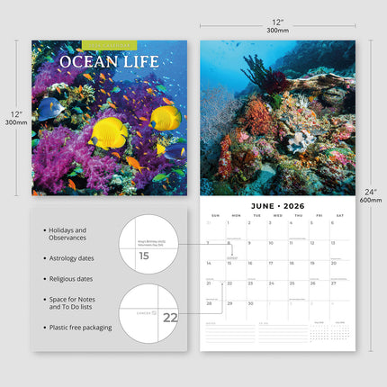 Ocean Life 2026 Premium Square Wall Calendar