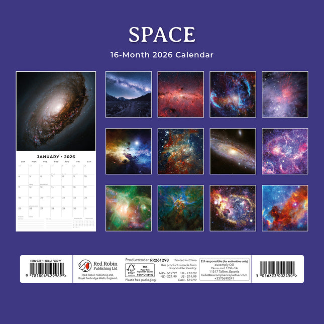 Space 2026 Premium Square Wall Calendar