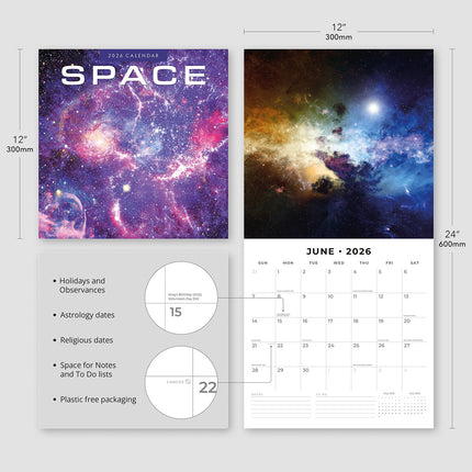 Space 2026 Premium Square Wall Calendar