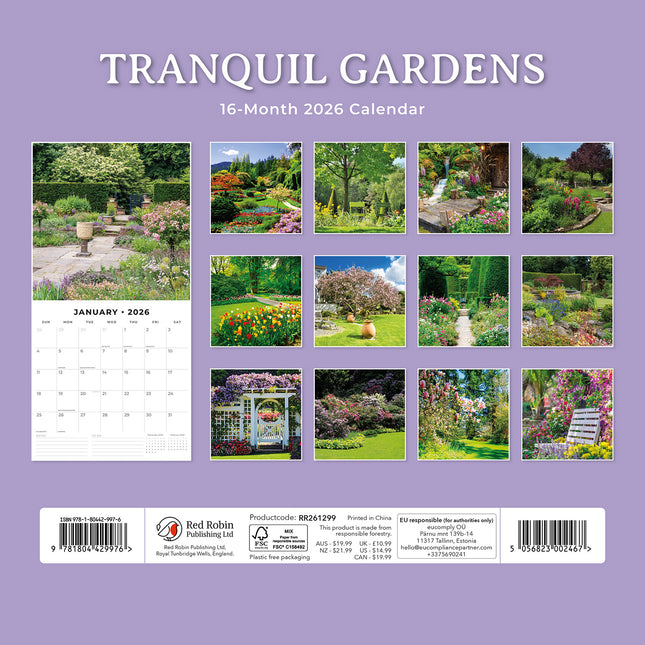 Tranquil Gardens 2026 Premium Square Wall Calendar