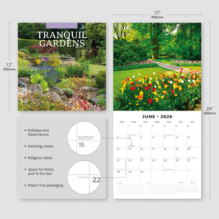 Tranquil Gardens 2026 Premium Square Wall Calendar