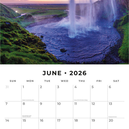 Waterfalls 2026 Premium Square Wall Calendar