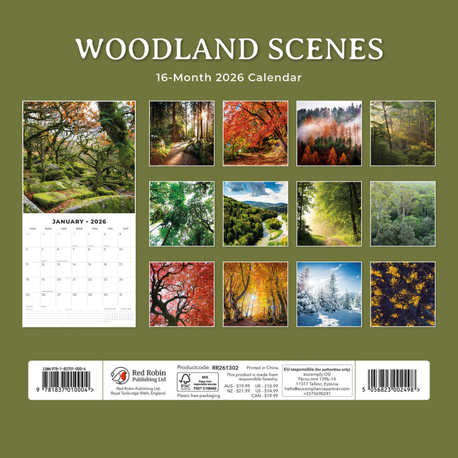 Woodland Scenes 2026 Premium Square Wall Calendar