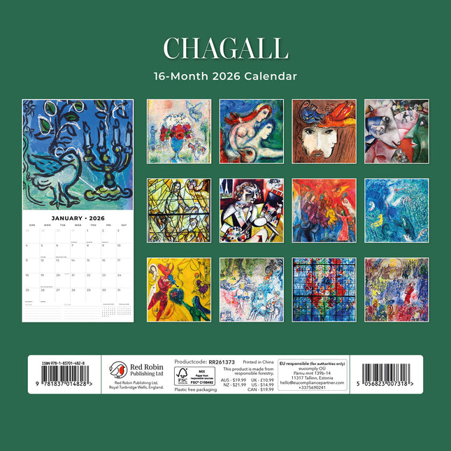 Chagall 2026 Premium Square Wall Calendar
