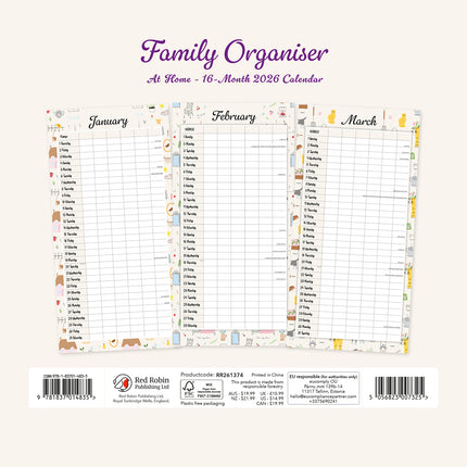 Family Organiser 2026 Premium Square Wall Calendar