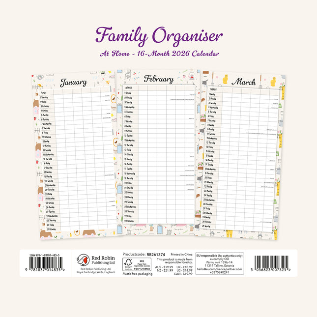 Family Organiser 2026 Premium Square Wall Calendar