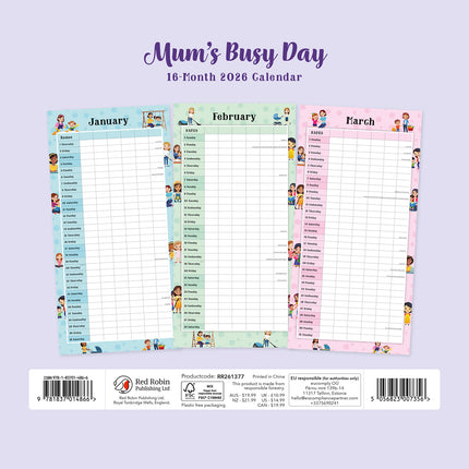 Mums Busy Day 2026 Premium Square Wall Calendar