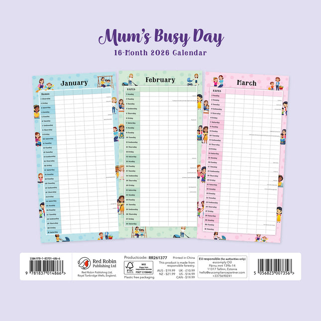 Mums Busy Day 2026 Premium Square Wall Calendar