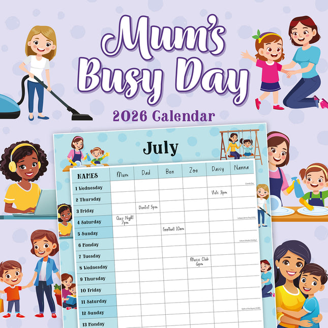 Mums Busy Day 2026 Premium Square Wall Calendar