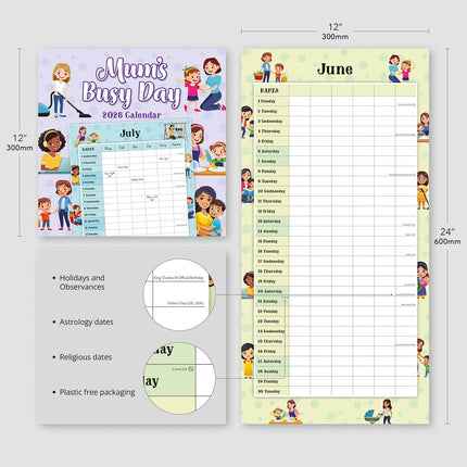 Mums Busy Day 2026 Premium Square Wall Calendar