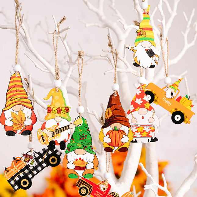 9x Christmas Tree Pendant Natural Wooden Hanging Ornament Xmas Gnomes Decoration - Zmart Australia