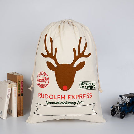 50x70cm Canvas Hessian Christmas Santa Sack Xmas Stocking Reindeer Kids Gift Bag - Zmart Australia