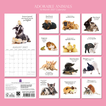 Adorable Animals 2027 Square Wall Calendar back