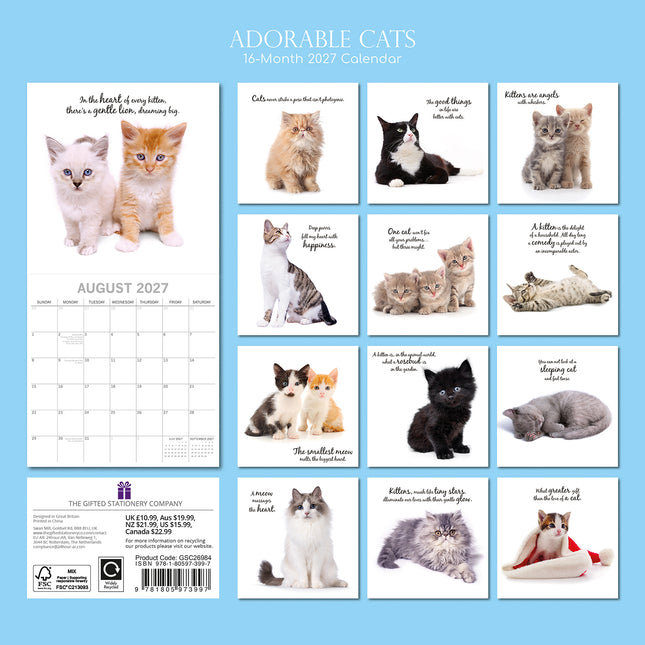 Adorable Cats 2027 Square Wall Calendar back