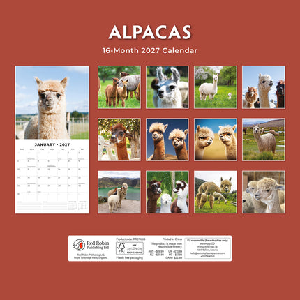 Alpacas 2027 square wall calendar - back cover