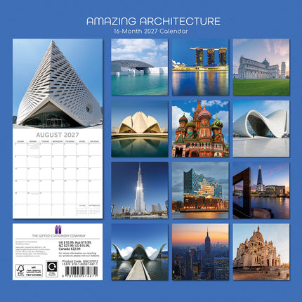 Amazing Architecture 2027 Premium Square Wall Calendar back cover