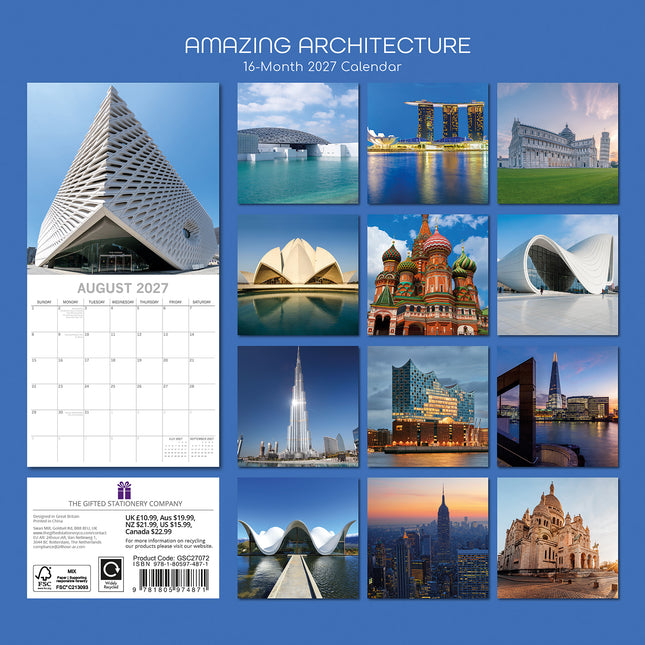 Amazing Architecture 2027 Premium Square Wall Calendar back cover