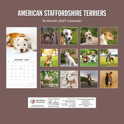 American Staffordshire Terriers 2027 square wall calendar - back cover