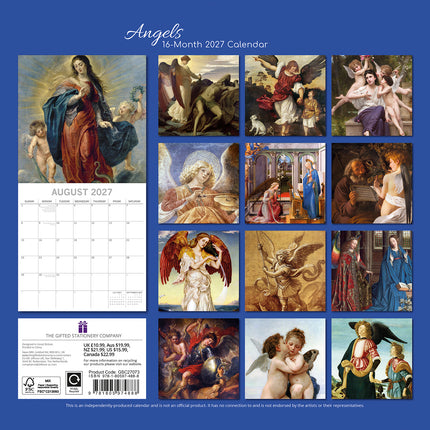 Angels 2027 Premium Square Wall Calendar back cover