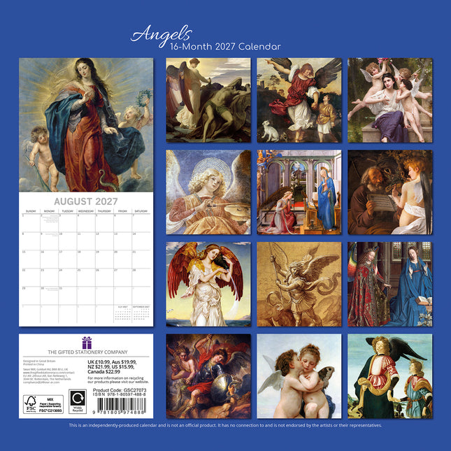 Angels 2027 Premium Square Wall Calendar back cover