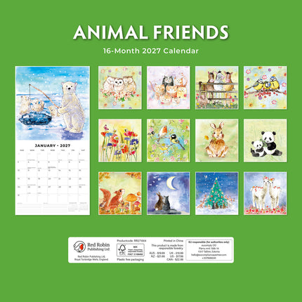 Animal Friends 2027 square wall calendar - back cover