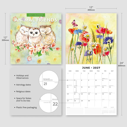 Animal Friends 2027 square wall calendar - product specifications
