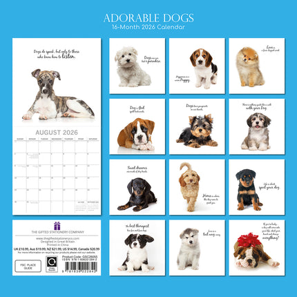 Adorable Dogs - 2026 Square Wall Calendar Pets Animals 16 Months Premium Planner