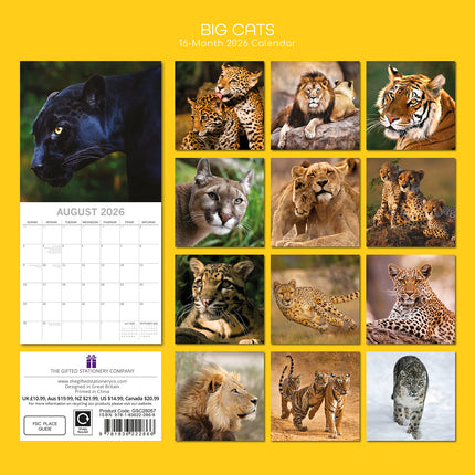 Big Cats - 2026 Square Wall Calendar Pets Animals 16 Months Premium Planner Gift