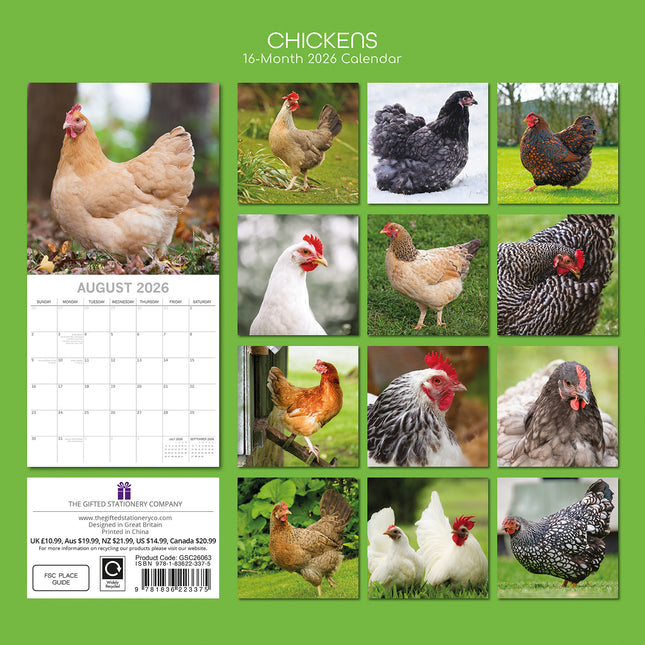 Chickens - 2026 Square Wall Calendar Pets Animals 16 Months Premium Planner Gift