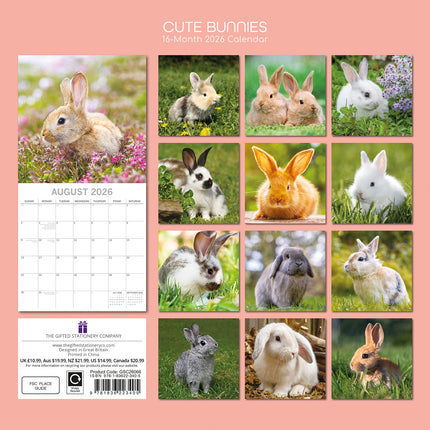 Cute Bunnies - 2026 Square Wall Calendar Pets Animals 16 Months Premium Planner