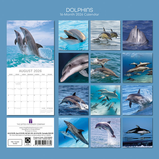 Dolphins - 2026 Square Wall Calendar Pets Animals 16 Months Premium Planner Gift