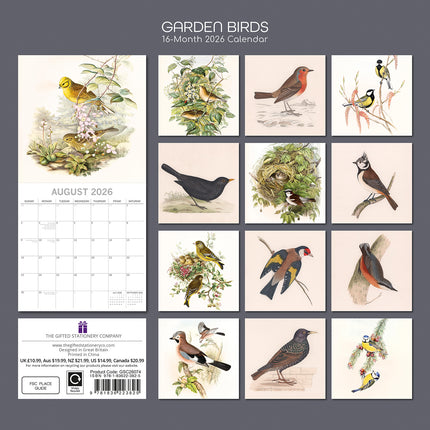 Garden Birds - 2026 Square Wall Calendar Pets Animals 16 Months Premium Planner