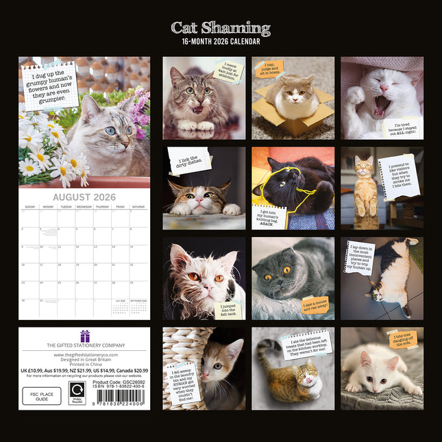 Cat Shaming - 2026 Square Wall Calendar Pets Animals 16 Months Premium Planner