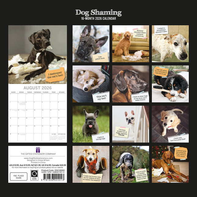 Dog Shaming - 2026 Square Wall Calendar Pets Animals 16 Months Premium Planner